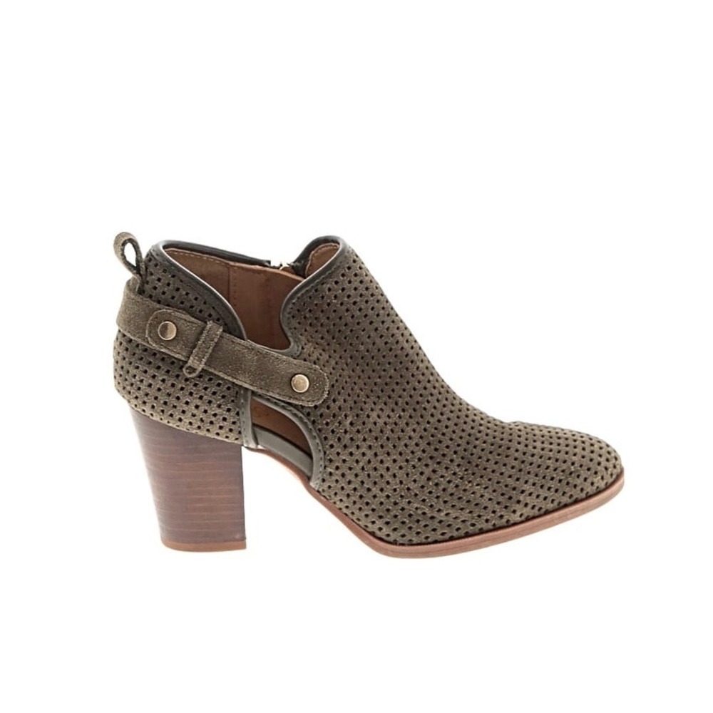 Franco Sarto Womens Olive Taupe Perforated Suede Side Cutout Ankle Booties 6.5